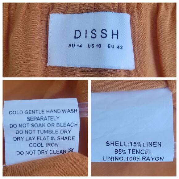 Dissh Amma‎ Marigold Tie Midi Dress Linen Tencel Blend Sustainable US 10 / AU 14 - Picture 5 of 8